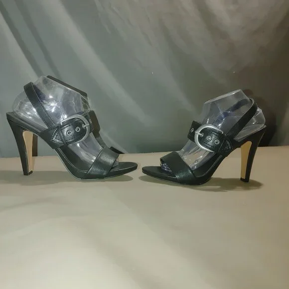 Black High Heel  Karl Lagerfeld Sandals Ankle Strap Slip On Open Toe Womens - Picture 7 of 8